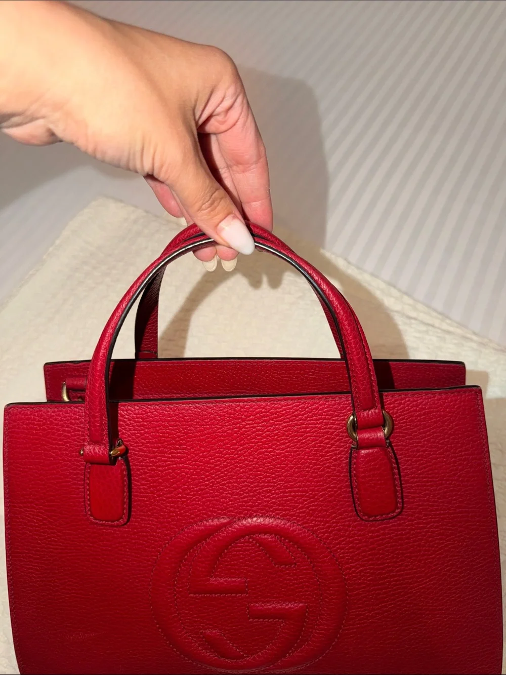 Gucci Red Pebbled Leather Top-Handle Satchel